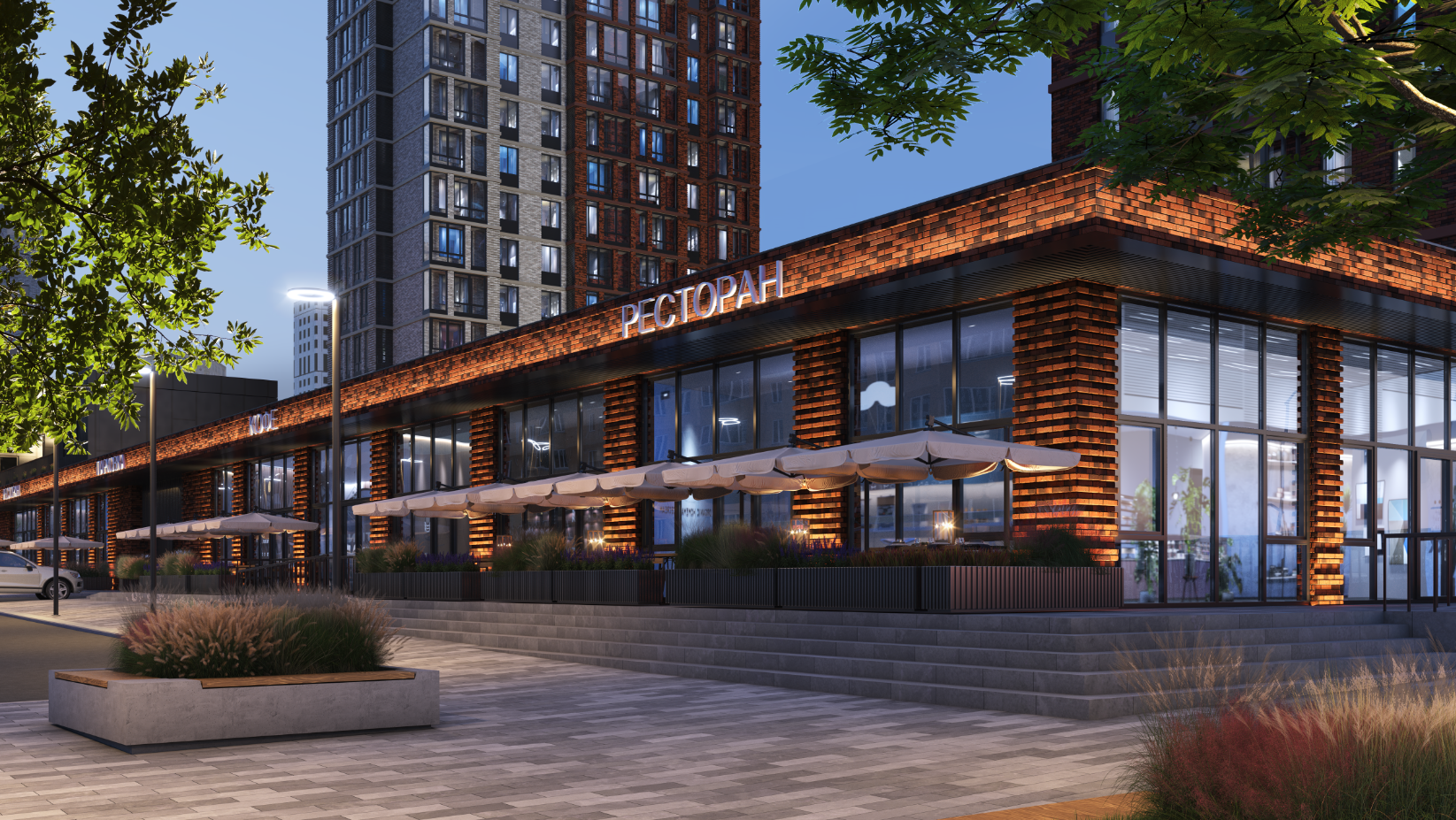 Центром притяжения и местом развития деловых, творческих и дружеских связей является торговая галерея на первом этаже дома.

Галерея объединяет в себе магазины, рестораны разных кухонь мира, салоны красоты, винотеки, офисы компаний.
